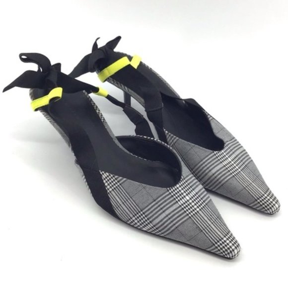 Zara Shoes - Zara Glen Plaid Kitten Heel Pointed Toe Slingback Bow Shoes